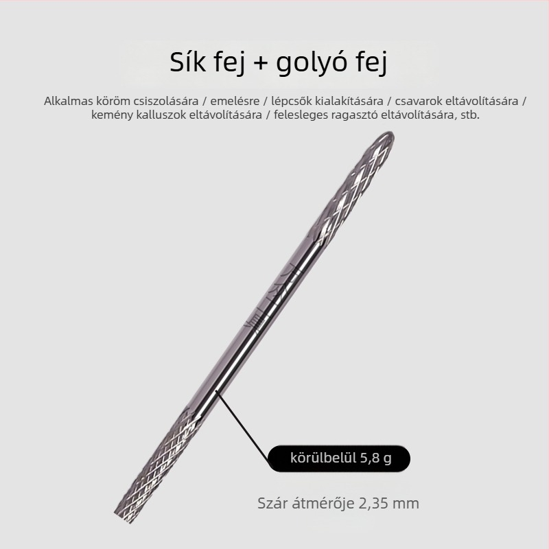 Kéthfejes körömpolírozó fej wolframacélból, a köröm eltávolításához és a felület polírozásához, 5,8 g