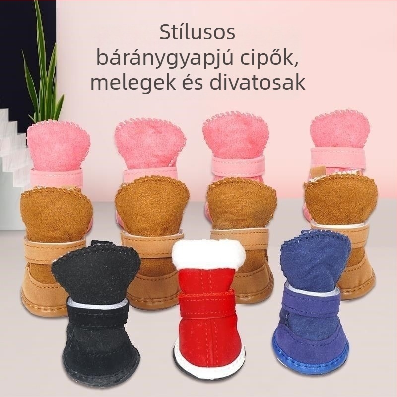 Macska- és kutyahócipő – őszi-téli modell, báránygyapjú bélés, pamut cipő kutyáknak (Teddy & Chihuahua)
