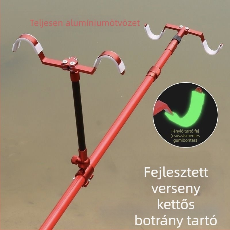 Alumíniumötvözet horgászbot tartó, két bottal, két fej, hátsó akasztóval, Fort modell
