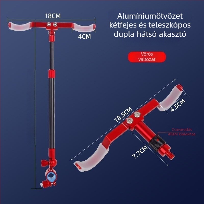 Alumíniumötvözet horgászbot tartó, két bottal, két fej, hátsó akasztóval, Fort modell