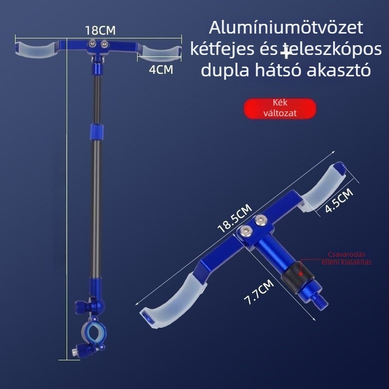 Alumíniumötvözet horgászbot tartó, két bottal, két fej, hátsó akasztóval, Fort modell