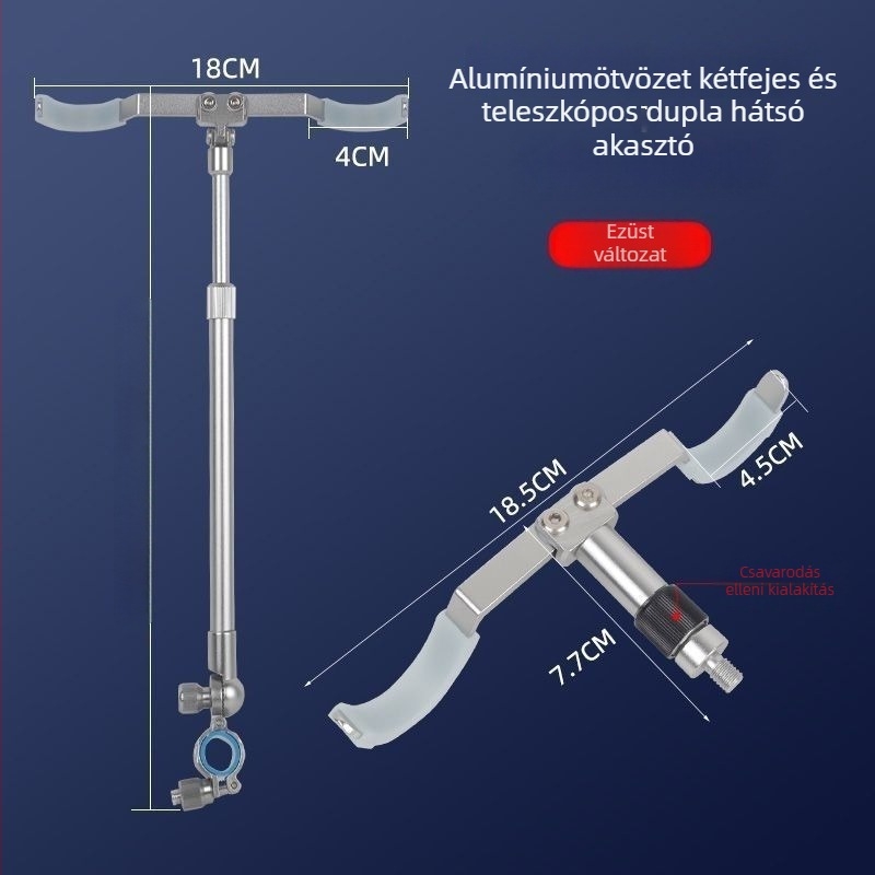 Alumíniumötvözet horgászbot tartó, két bottal, két fej, hátsó akasztóval, Fort modell