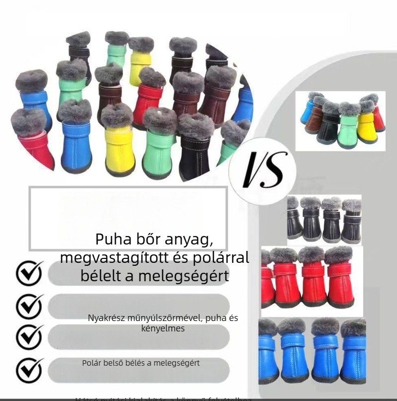 Vízálló téli kutyacsizma kis- és közepes méretű kutyáknak fleece béléssel, meleg, csúszásmentes, kopásálló