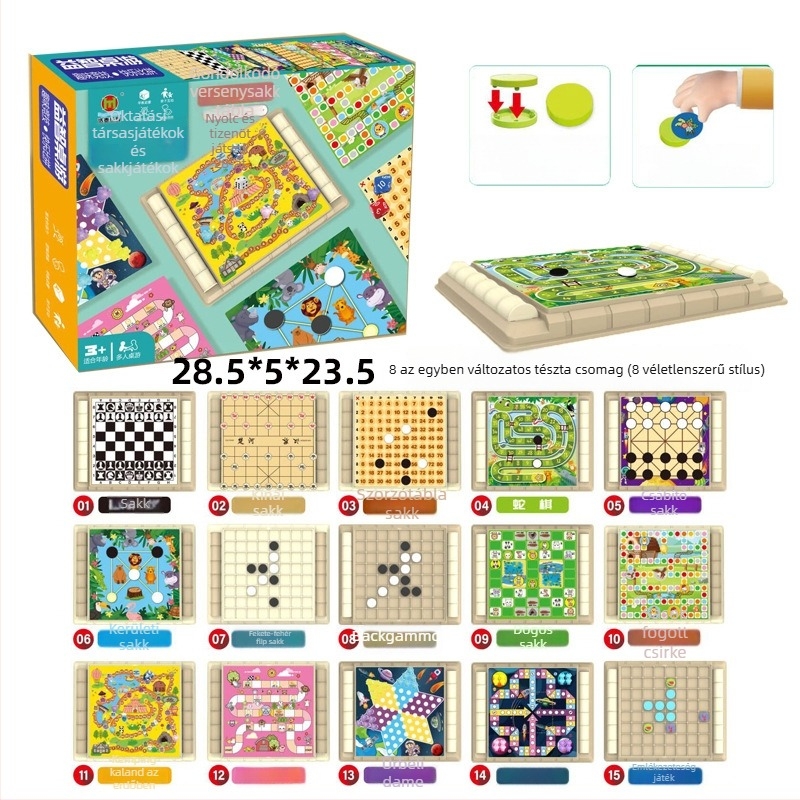 Gyerekeknek szóló többjátékos asztali játék: Ludo, Gomoku és Backgammon – műanyag játék 4–6 éveseknek