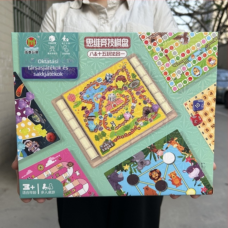 Gyerekeknek szóló többjátékos asztali játék: Ludo, Gomoku és Backgammon – műanyag játék 4–6 éveseknek