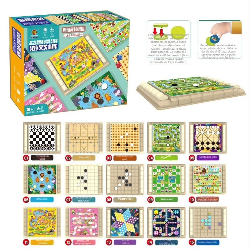 Gyerekeknek szóló többjátékos asztali játék: Ludo, Gomoku és Backgammon – műanyag játék 4–6 éveseknek