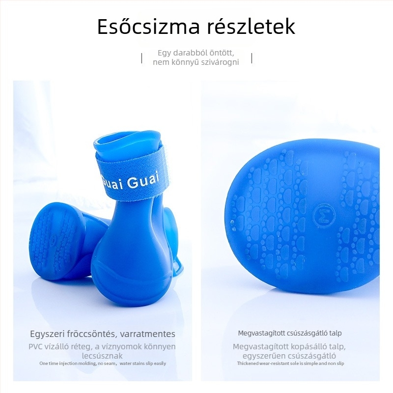 Kutyák esőcsizmái puha talppal, csúszásmentes, vízálló kiskutyáknak, Velcro-zárás