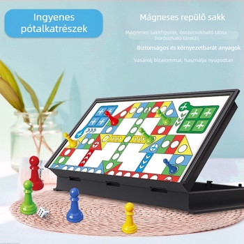 Összecsukható mágneses Ludo tábla – hordozható asztali játék gyerekeknek, oktató családi játék (környezetbarát PS anyag, mágneses, otthon és iskola)