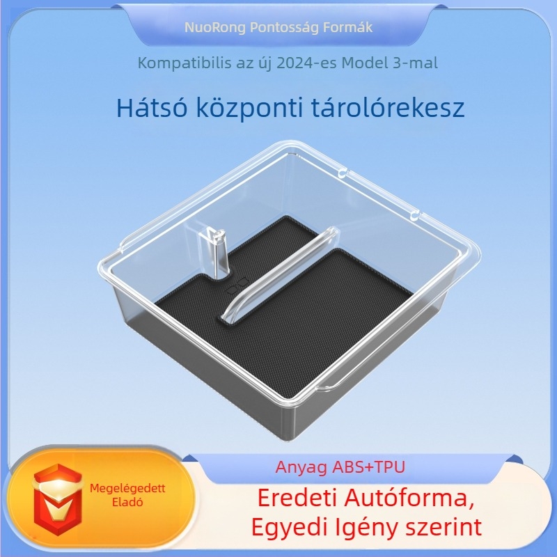 Nuorong Autó belső tároló doboz – ABS+TPU, Modell 001, kompatibil a 2024-es Tesla Model 3 középkonzol tálcájával és kartámasz tárolásával