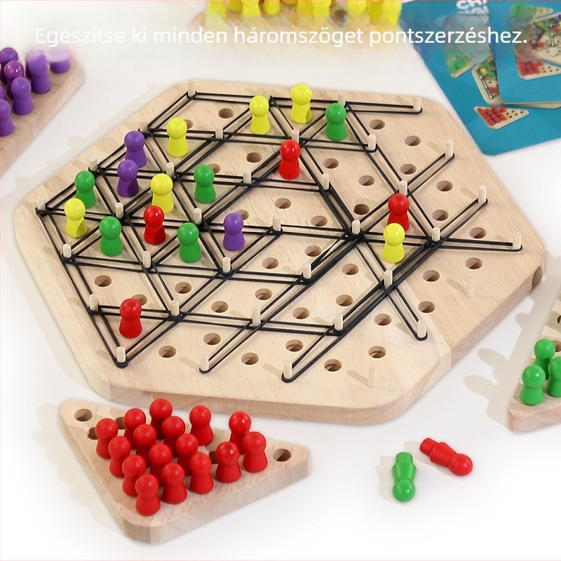 Fából készült geometriai háromszög sakk puzzle gyermekeknek, 4-6 évesek, fejleszti a gondolkodást, a kéz-szem koordinációt, interaktív játék