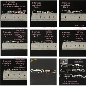 Titanium Sharp 100 darabos csomag: B alakú csatlakozó és forgó gyűrű a horgászati kiegészítőknek, nyolcas alakú gyűrű és csap