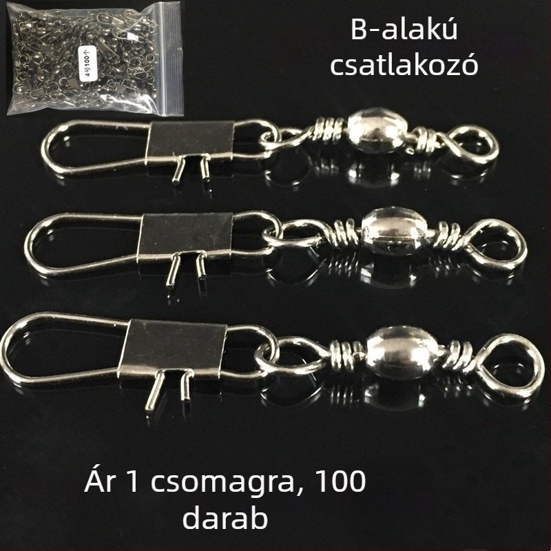 Titanium Sharp 100 darabos csomag: B alakú csatlakozó és forgó gyűrű a horgászati kiegészítőknek, nyolcas alakú gyűrű és csap