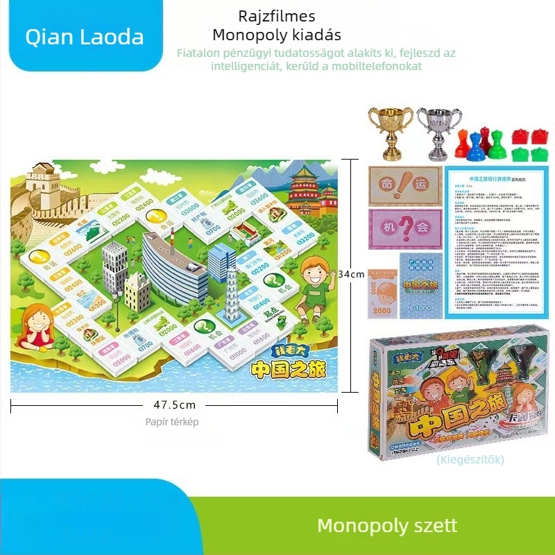 Családi asztali társasjáték — papíralapú elemek; 2–4 játékos; 7–14 évesek; márka The money is old; jellemzők: szülő-gyermek játék, puzzle, gondolkodás fejlesztése