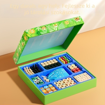 Faanyagból készült mindent egyben gyerek társasjáték készlet – Ludo, Gomoku és Dáma, Yisirui márka, 4–6 éves kortól