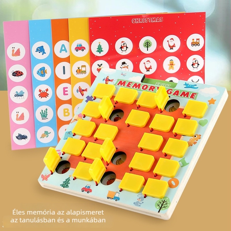 Fából készült memóriajáték megfordítható kártyákkal — Montessori puzzle párosítás 4–6 éveseknek