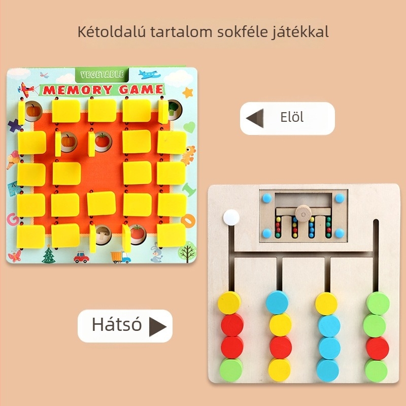 Fából készült memóriajáték megfordítható kártyákkal — Montessori puzzle párosítás 4–6 éveseknek