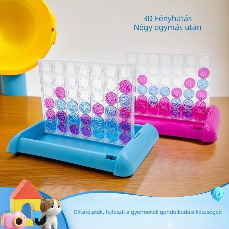 Fényhatású háromdimenziós Négy a sorban sakk-típusú asztali játék, oktató családi társasjáték, szülő-gyermek interakcióval és a gondolkodás fejlesztésével