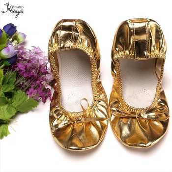 Huayu Belly Dance cipő, aranyszínű, lapos talpú, színpadi és mindennapi viselet
