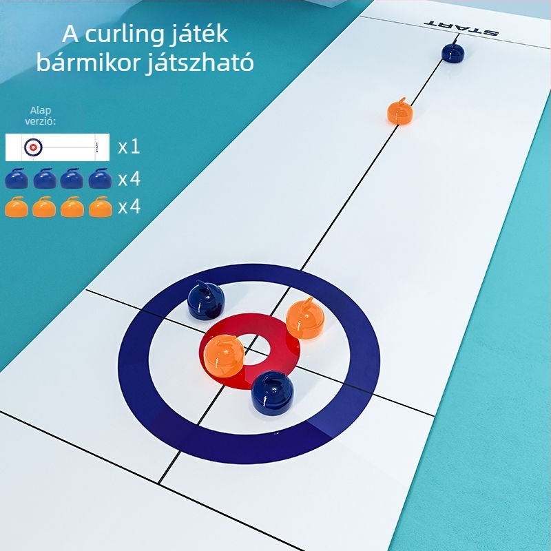 Asztali curling–jégkorong játék gyerekeknek – szülő-gyerek interaktív, két játékos, oktatási jellegű fejlesztő játék, fejleszti a szem-kéz koordinációt