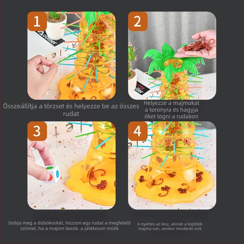 Asztali játék majmok felmásznak a fára — oktató, interaktív, többjátékos gyerekeknek, műanyagból, 4–14 éveseknek, 3C tanúsítvány, modell XJBB