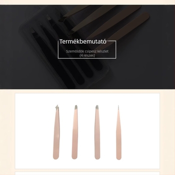 Szemöldök formázó eszközök készlet rozsdamentes acélból, műanyag dobozban, négy részes, tartalmaz csipesszeket