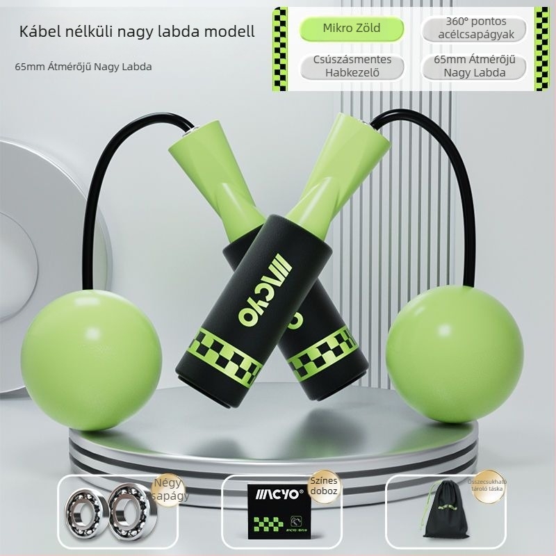 MACYO vezeték nélküli ugrókötél felnőtteknek, nagy golyó dizájnnal, PVC konstrukció; alkalmas a fitneszre és az iskolai sportokra.