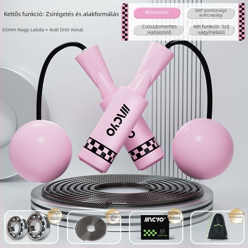 MACYO vezeték nélküli ugrókötél felnőtteknek, nagy golyó dizájnnal, PVC konstrukció; alkalmas a fitneszre és az iskolai sportokra.