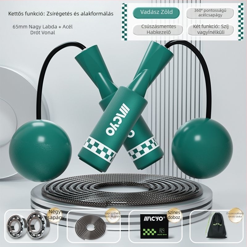 MACYO vezeték nélküli ugrókötél felnőtteknek, nagy golyó dizájnnal, PVC konstrukció; alkalmas a fitneszre és az iskolai sportokra.