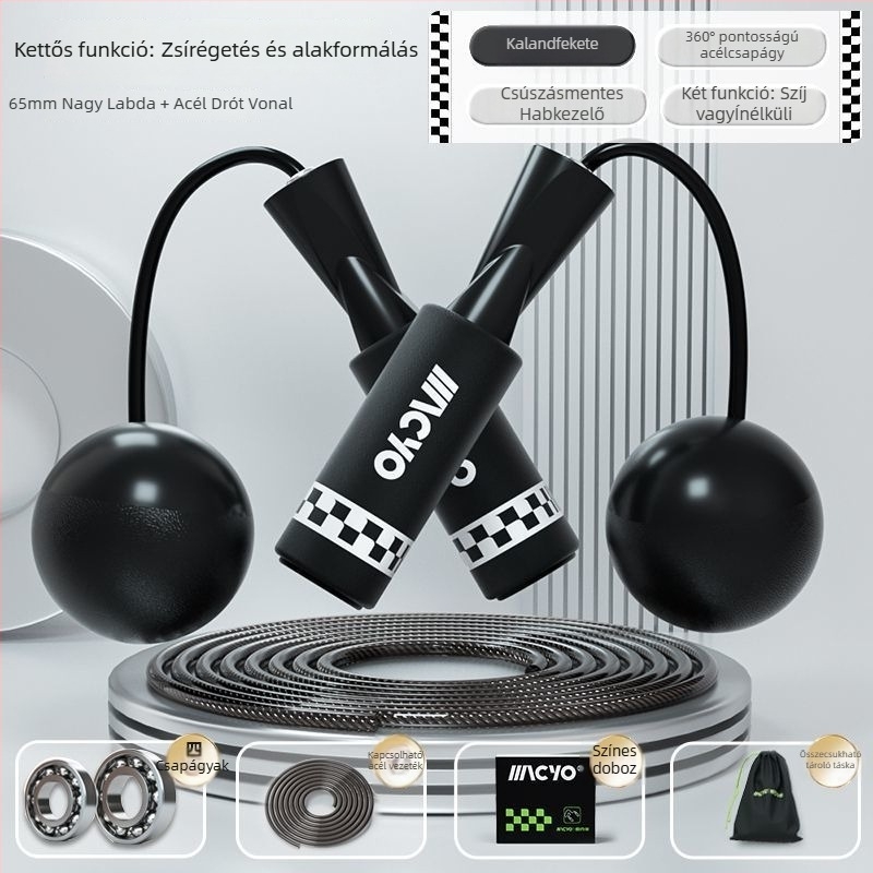 MACYO vezeték nélküli ugrókötél felnőtteknek, nagy golyó dizájnnal, PVC konstrukció; alkalmas a fitneszre és az iskolai sportokra.