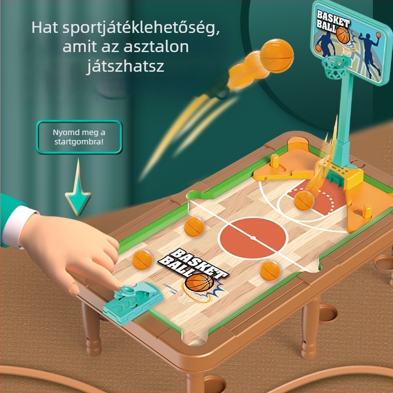 Hat az egyben gyerekek asztali játékok készlet: biliárd, társasjátékok, kosár és futball — beltéri használatra, műanyag kivitel, fejleszti a kéz-szem koordinációt, 4–6 éveseknek
