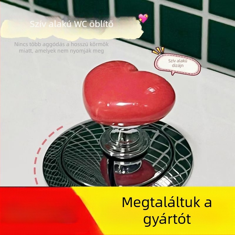 Szív alakú WC öblítő gomb tartozék - műanyag, kézi nyomás, világos luxus stílus, Zhejiang eredetű