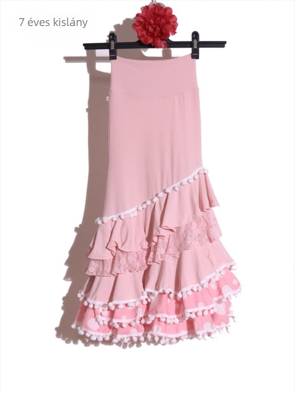 Gyerekeknek szóló flamenco tánc szoknya poliészterből elasztánnal, 90–95% poliészter, téli 2025, irodalmi retro stílus