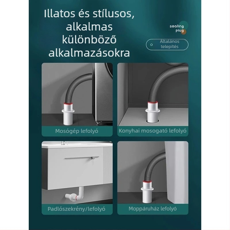 PP szagzáró dugó mosogató- és fürdőszobai csatornához — anti-szag, visszafolyás elleni védelem, csődezodoráló modell, univerzálisan illeszkedik a csövekhez