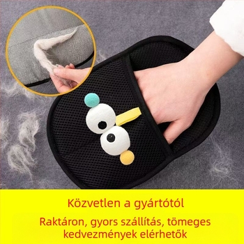 Állatszőr eltávolító kesztyű elektromos statikus tisztítással, kétirányú kefével, háló + kefés anyagból, kanapéra és ruhákra