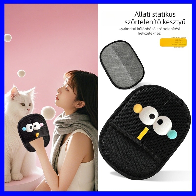 Állatszőr eltávolító kesztyű elektromos statikus tisztítással, kétirányú kefével, háló + kefés anyagból, kanapéra és ruhákra