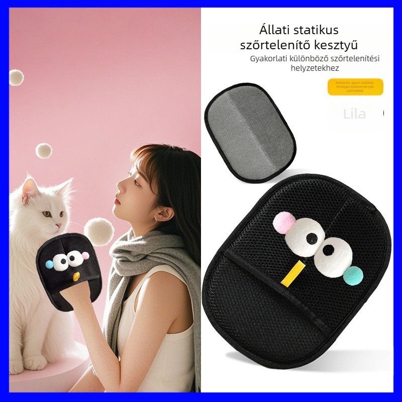 Állatszőr eltávolító kesztyű elektromos statikus tisztítással, kétirányú kefével, háló + kefés anyagból, kanapéra és ruhákra