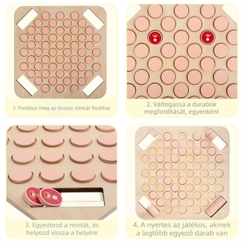 Fából készült oktatók társasjáték — flip and match, szülő-gyermek tanulás, fejleszti a logikus gondolkodást és a kéz-szem koordinációt, interaktív játék (bliszteres csomagolás), 4–14 éveseknek