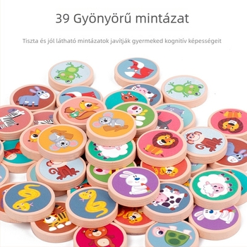 Fából készült oktatók társasjáték — flip and match, szülő-gyermek tanulás, fejleszti a logikus gondolkodást és a kéz-szem koordinációt, interaktív játék (bliszteres csomagolás), 4–14 éveseknek