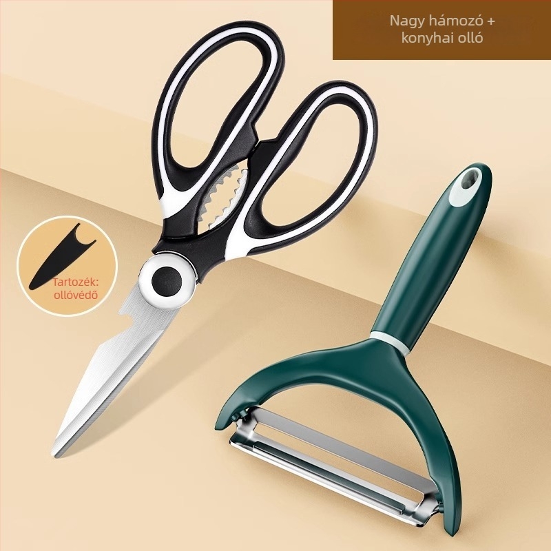 Többfunkciós hámozó-szeletelő konyhai eszköz rozsdamentes acél pengével és PP nyéllel