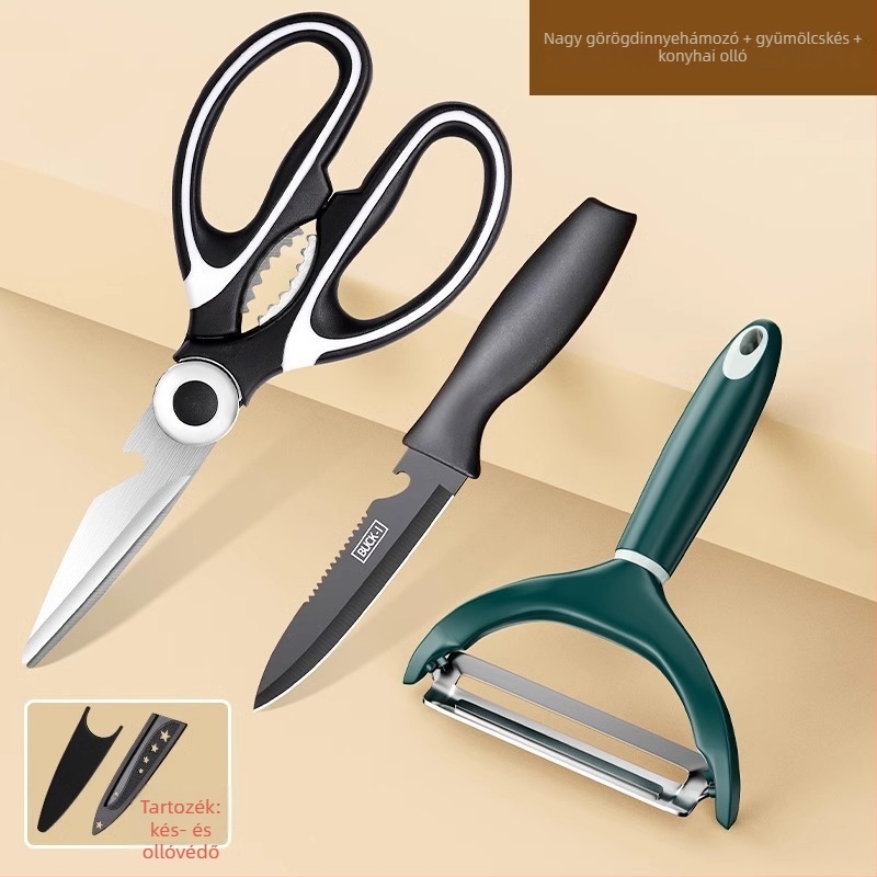 Többfunkciós hámozó-szeletelő konyhai eszköz rozsdamentes acél pengével és PP nyéllel