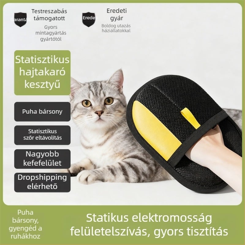 National Pet Elektrosztatikus szőrtelenítő kesztyű macskáknak és kutyáknak; Kétirányú hajkefe; Velúr + lélegző háló