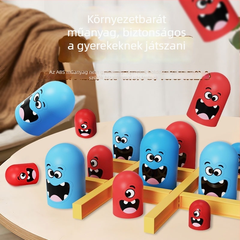 Interaktív gyerek asztali játék tic-tac-toe és matrjoska babákkal, műanyag, Gannady márka, 4–6 évesek számára, fejleszti a kéz-szem koordinációt.