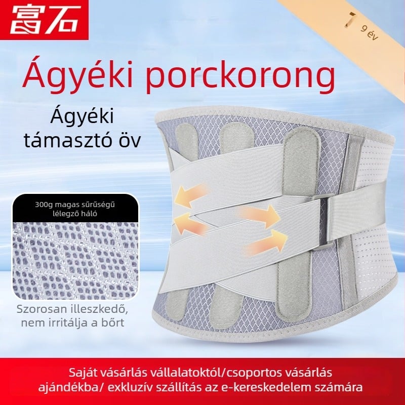 Vékony, légáteresztő ágyéki támasztó öv acéllemezzel, 3D hálós anyaggal és melegítő szövettel mindennapi használatra