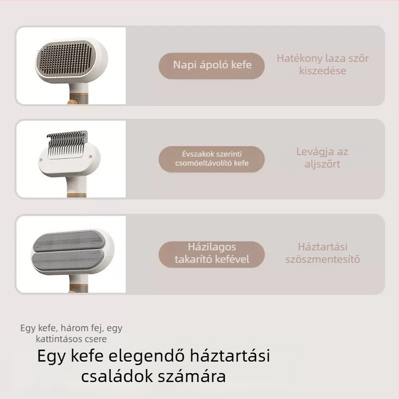 Macskatisztítási eszköz – 3 az 1-ben csomóoldó fésű, ragadós és laza szőr eltávolítása – Anyag: ABS + rozsdamentes acél