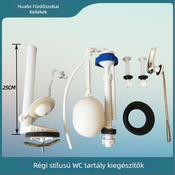 WC tartály kiegészítők – vintage osztott dizájn, univerzális úszó golyó bemeneti szelep, lefolyó szelep és nyomásra működő kapcsoló a víztakarékosságért