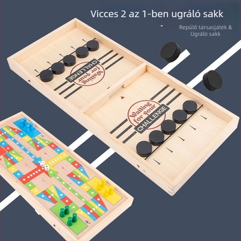 Fából készült két az egyben Flying Chess és Bounce Chess társasjáték, családi oktató játék 14 éves kortól
