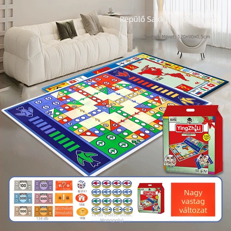 Flying Chess Carpet — Családi belső tábla játék kétfunkciós; Anyag: Műanyag; Csomagolás: Színes doboz; Alkalmas 61 év felettieknek