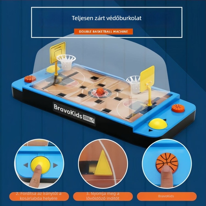 Két játékos asztali kosár- és foci játék – műanyag kivitel; szülő-gyermek interakció, gondolkodás fejlesztése, kéz- és szem-koordináció; 4–35 éveseknek