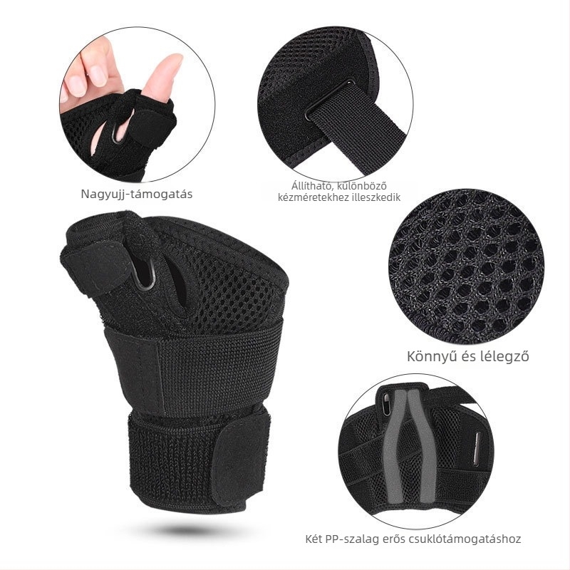 Kétirányú csuklóortézis sportos felépítéshez, állítható pánttal, univerzális bal- és jobbkézre, ficam fixálás