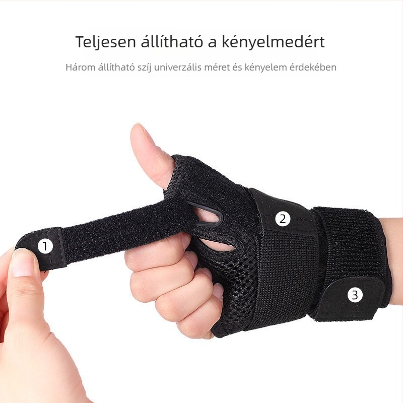 Kétirányú csuklóortézis sportos felépítéshez, állítható pánttal, univerzális bal- és jobbkézre, ficam fixálás